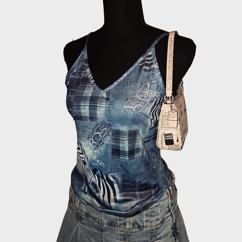 Y2k Blue Shiny Zebra Patterned Tank Top!
